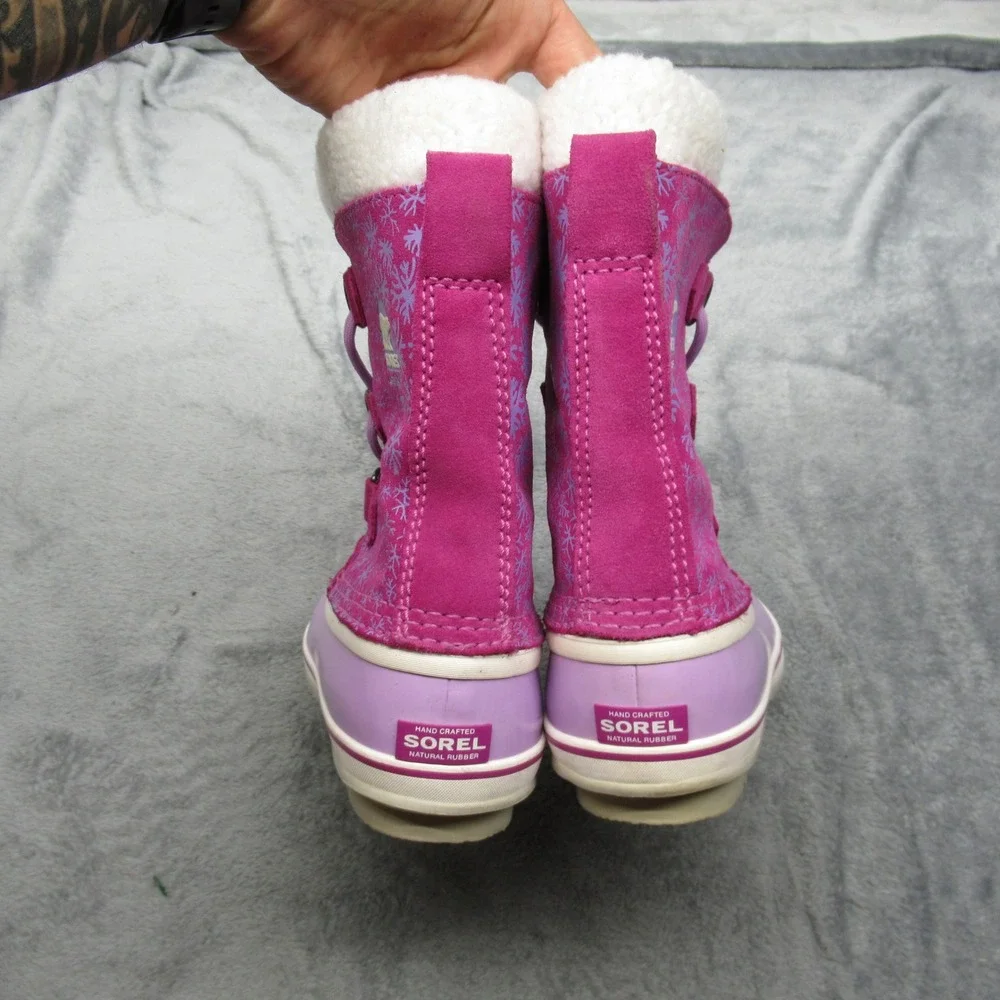 Sorel Snow Boots Youth 6 Purple Snowflake Lace‎ Up Faux Fur Waterproof Winter